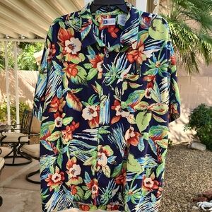UNTIED Mens 2XL Navy Floral Tropical  Print Button-Up Shirt